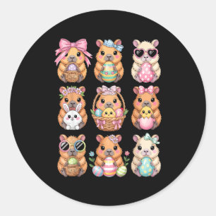 Sticker Rond Capybaras de Pâques Adorables Chasse aux œufs de C