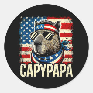 Sticker Rond Capypapa 4 juillet Drapeau Américain Capybara Papa