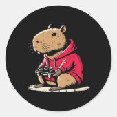Sticker Rond Capyra Gamer Funny Video Gaming Capy Rodent Boys K (Devant)