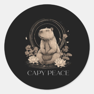 Sticker Rond Capyra Peace Cute Yoga 