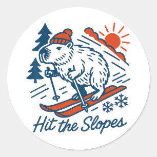 Sticker Rond Capyra Shredding Les Pistes Ski D'Hiver