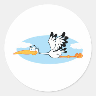 Sticker Rond Caractère de dessin Mascotte de cigogne