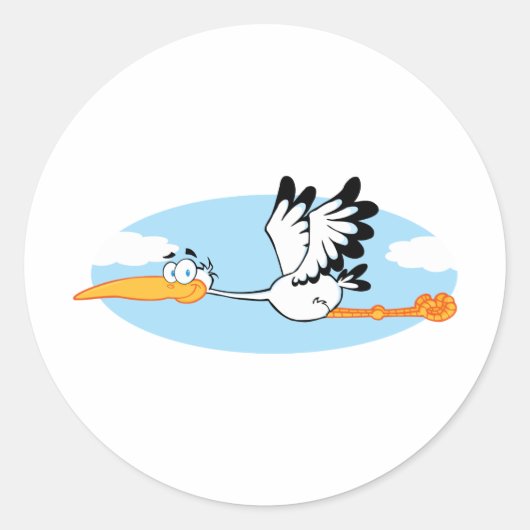 Sticker Rond Caractère de dessin Mascotte de cigogne (Devant)