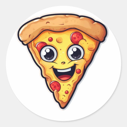 Sticker Rond Caractère de tranche de pizza joyeux (Devant)