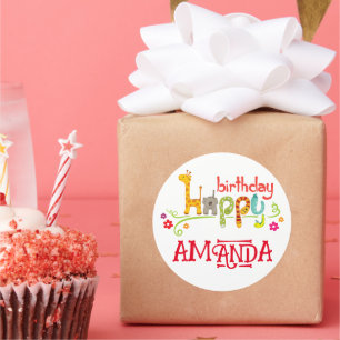 Sticker Rond Caractères animaux colorés Joyeux anniversaire
