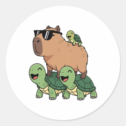 Sticker Rond Caravane de tortue Capybara, Funny Capybara (Devant)