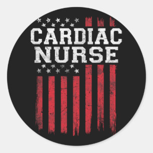 Sticker Rond Cardiac Nurse American Flag USA Patriot Patriotic