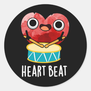 Sticker Rond Cardiaque Beat Funny Coeur Drummer Pun Dark BG