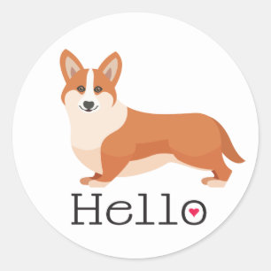 Sticker Rond Cardigan Welsh Corgi Bonjour Chien Chiot Dessin An