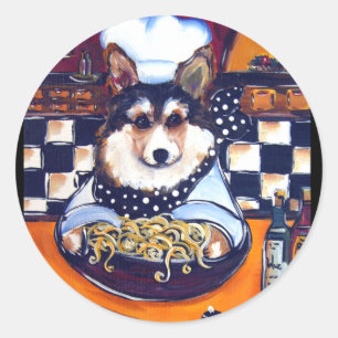 Sticker Rond Cardigan Welsh Corgi Chef