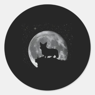 Sticker Rond Cardigan Welsh Corgi Moon
