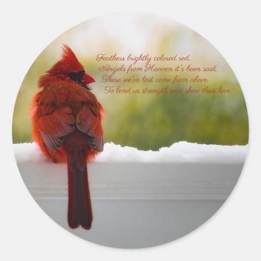 Sticker Rond Cardinal avec Visiteur du poème du Ciel (Devant)