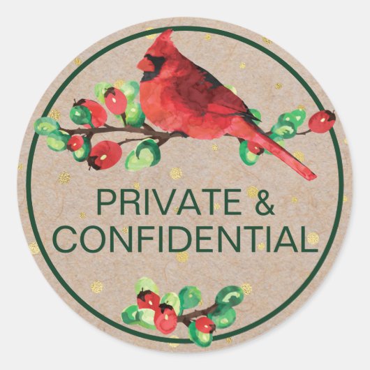 Sticker Rond Cardinal Bird & Berries Texte personnalisé (Devant)