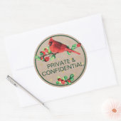 Sticker Rond Cardinal Bird & Berries Texte personnalisé (Enveloppe)