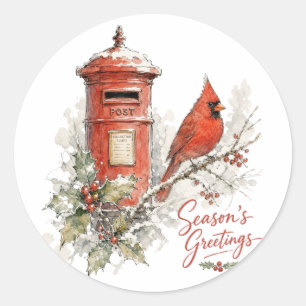 Sticker Rond Cardinal de Noël et boîte aux lettres rouge