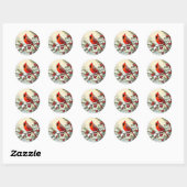 Sticker Rond Cardinal de Noël sur branche de pin enneigée (Feuille)