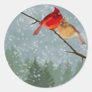 Sticker Rond cardinal en hiver