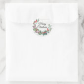Sticker Rond Cardinal Joyeux Noël Watercolor Wreath (Sac)