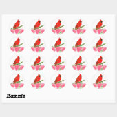 Sticker Rond Cardinal Peony rose Aquarelle Fleurs (Feuille)