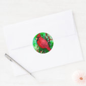 Sticker Rond Cardinal Red Bird Green Forest Aquarelle Peinture (Enveloppe)