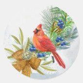 Sticker Rond Cardinal Red Juniper Berries Noël (Devant)