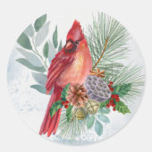 Sticker Rond Cardinal Red Pine Green Noël (Devant)