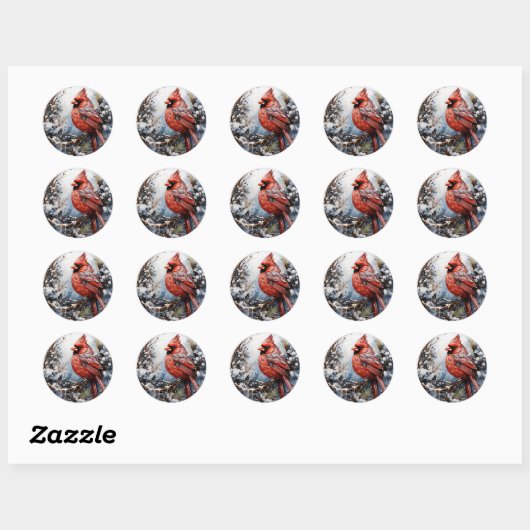 Sticker Rond Cardinal Redbird Christmas  (Feuille)