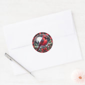 Sticker Rond Cardinal rouge avec baies de houx (Enveloppe)