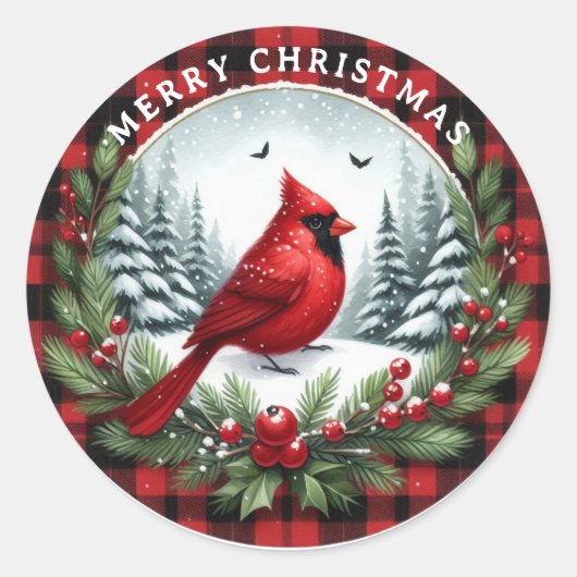 Sticker Rond Cardinal rouge avec baies de houx (Devant)
