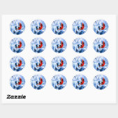 Sticker Rond Cardinal Rouge dans la neige d'hiver (Feuille)