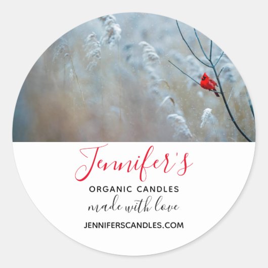 Sticker Rond Cardinal Rouge en hiver Nature Photo Business (Devant)