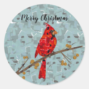 Sticker Rond Cardinal rouge, l'oiseau de Noël