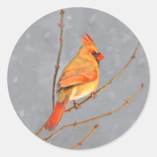 Sticker Rond Cardinal sur la peinture de branche - Art original