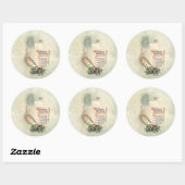 Sticker Rond Cardinal Vintage sur Holly Branch (Feuille)