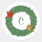 Sticker Rond Cardinaux en couronne À feuillage persistant avec (Devant)