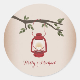 Sticker Rond Cardstock Inspiré Camping Rouge Mariage Lanterne