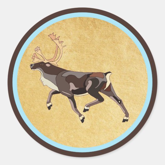 Sticker Rond Caribou/Reindeer d'art populaire (Devant)