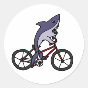 Sticker Rond Caricature à vélo pour requin soyeux