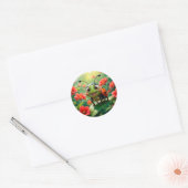 Sticker Rond Caricature adorable Ladybug sur une feuille (Enveloppe)