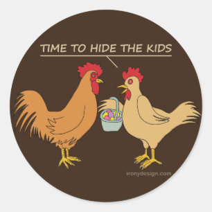 Sticker Rond Caricature amusante de chasse aux oeufs de Pâques 