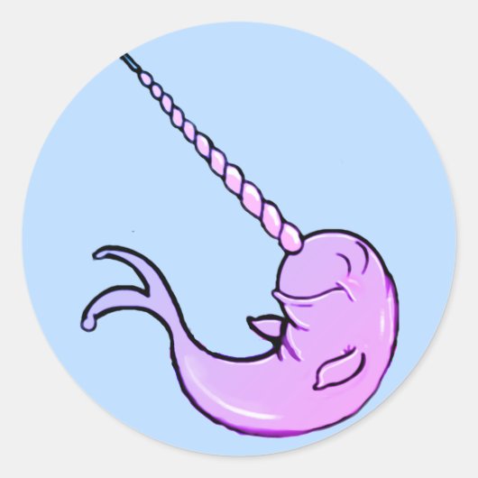 Sticker Rond Caricature couleur mignonne Kawaii Narwhal (Devant)