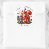 Sticker Rond Caricature d'Anniversaire d'écureuil mignon (Sac)