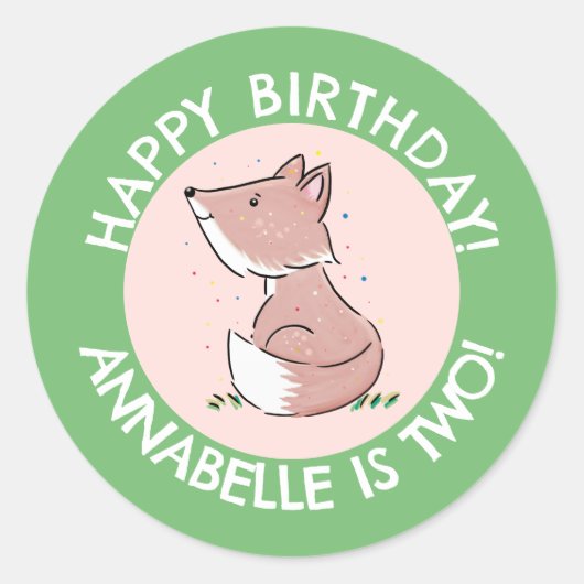 Sticker Rond Caricature de bébé fox personnalisées anniversaire (Devant)
