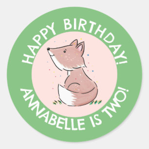 Sticker Rond Caricature de bébé fox personnalisées anniversaire