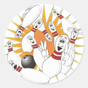 Sticker Rond Caricature de Bowling Pins Strike