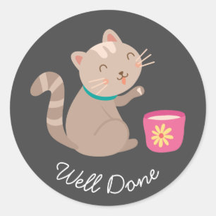 Sticker Rond Caricature de chat mignon enseignement bien fait