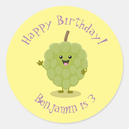 Sticker Rond Caricature de chérimoya à la crème anglaise (Devant)