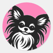 Sticker Rond Caricature de Chihuahua aux cheveux longs mignons (Devant)