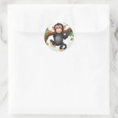 Sticker Rond Caricature de chimpanzé fou mignon (Sac)