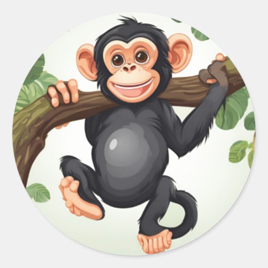 Sticker Rond Caricature de chimpanzé fou mignon (Devant)